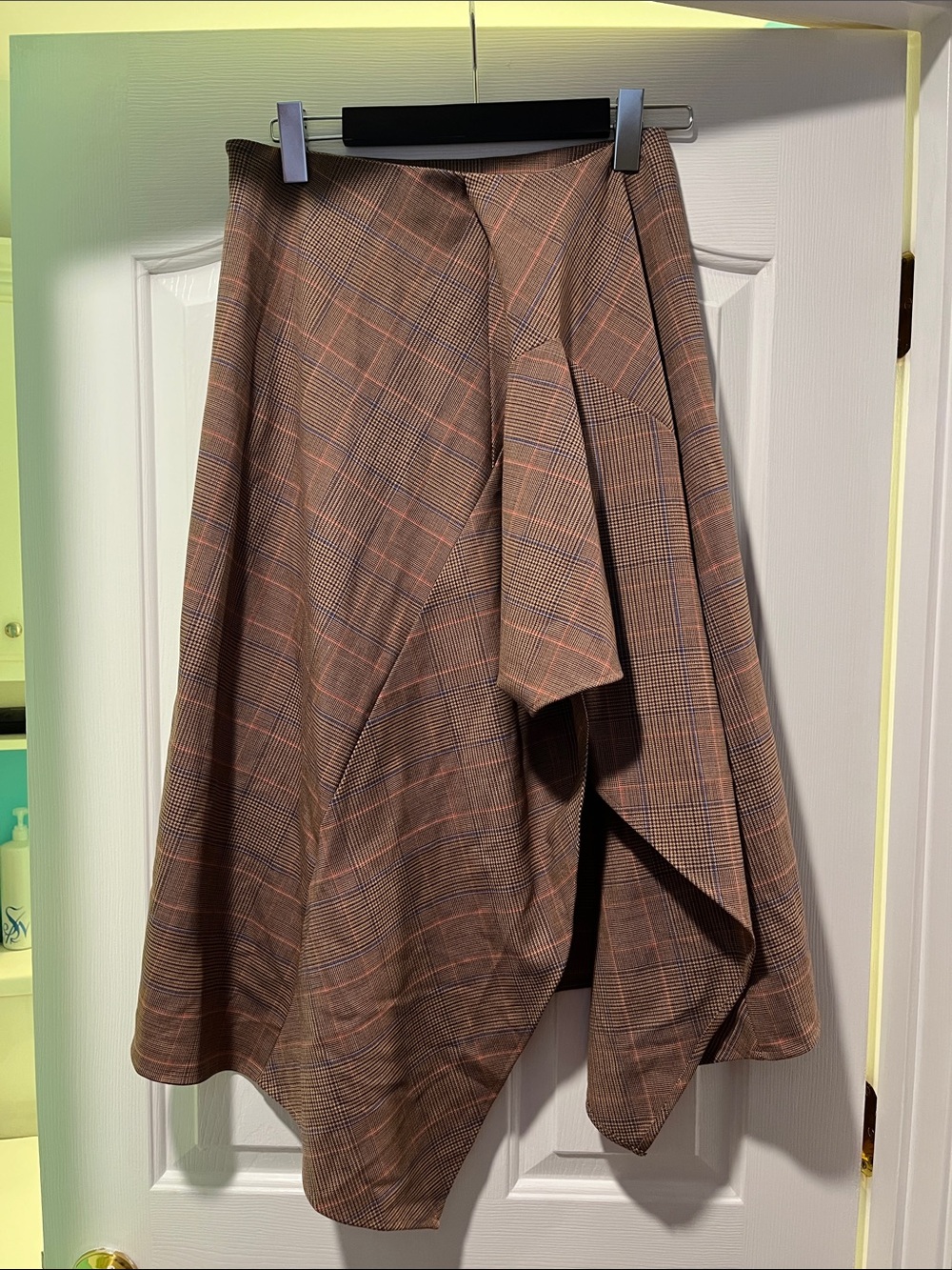 A.L.C. Brown Plaid Asymmetrical Midi Skirt